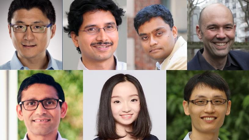 From left to right, top row: Junfeng Yang, Jay Sethuraman, Garud Iyengar, Tim Roughgarden. Bottom row: Vineet Goyal, Yiming Ma, Yao Zeng inaugural-awards